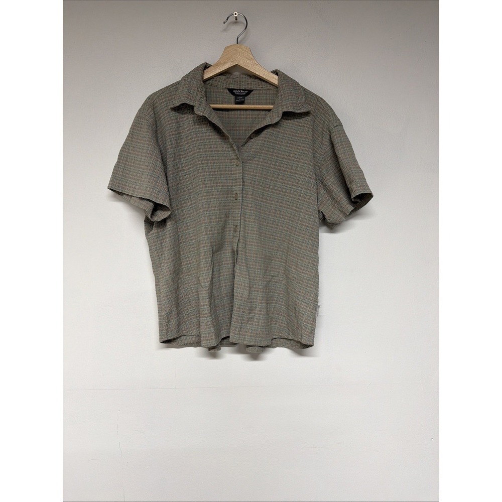 Woolrich Button Up Shirt Womens L Short Sleeve Plaid Textured Casual 2183